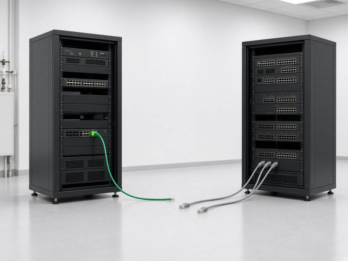 Ein grünes Kabel ist verbunden, drei graue warten
